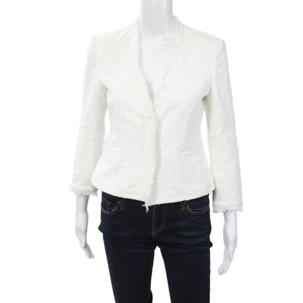 Theory Women White V-Neck Designer Blazer 3/4 Sleeve Cotton Elastane Size 4